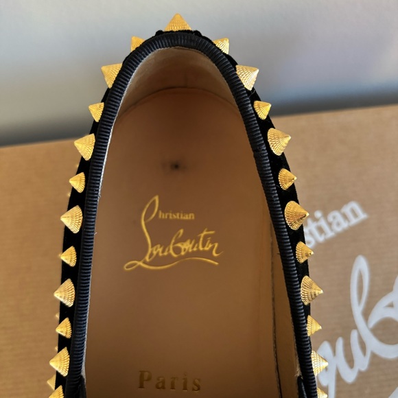 Christian Louboutin Pik Boat Sneakers in Black Velvet with Gold Spikes - Picture 12 of 12